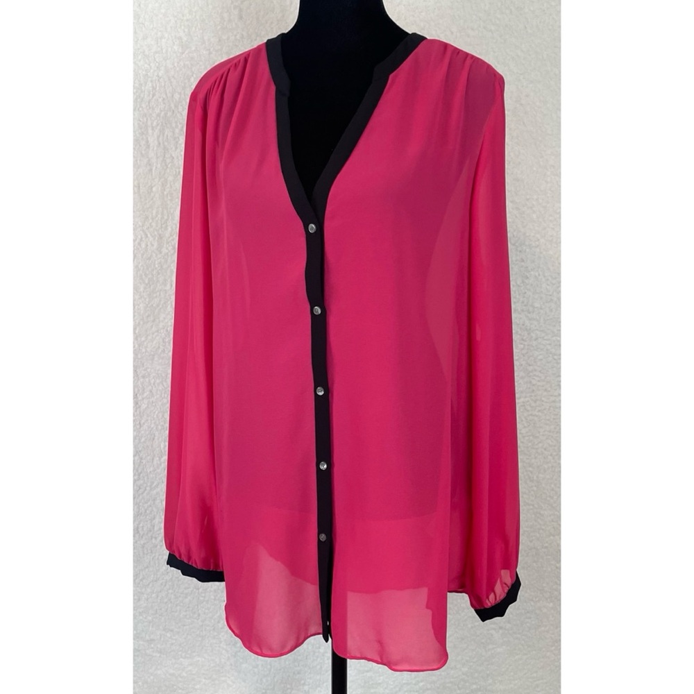 (NWT) DKNYC • Hot Pink/Black Sheer Long Sleeve Button-Down Shirt, L - Picture 16 of 16
